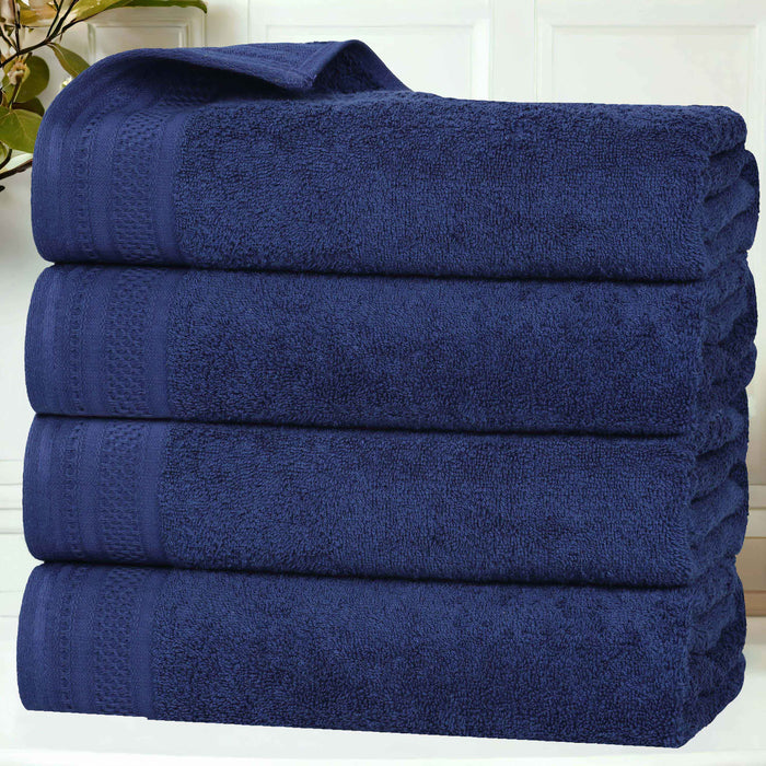 Honeycomb Textured Waffle Border Luxury Cotton Bath Towels, Set of 4