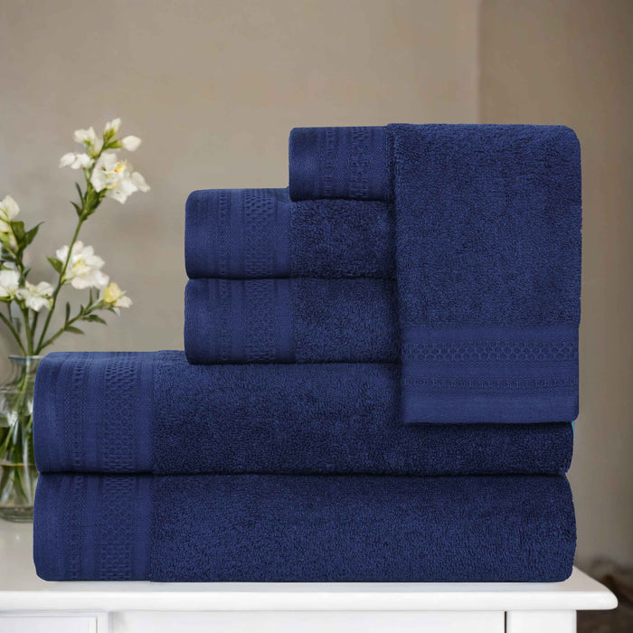 Honeycomb Textured Waffle Border Luxury Cotton 6 Piece Towel Set