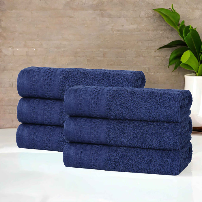 Honeycomb Textured Waffle Border Luxury Cotton Face Towels, Set of 6