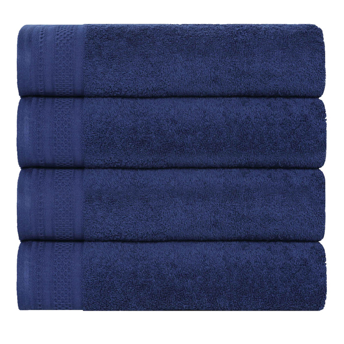 Honeycomb Textured Waffle Border Luxury Cotton Bath Towels, Set of 4