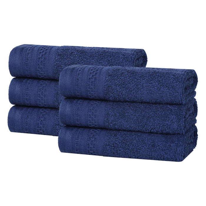 Honeycomb Textured Waffle Border Luxury Cotton Face Towels, Set of 6