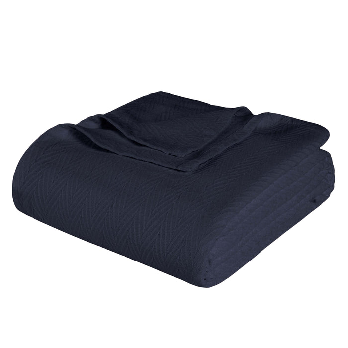 All-Season Chevron Cotton Bed Blanket & Sofa Throw - Navy Blue