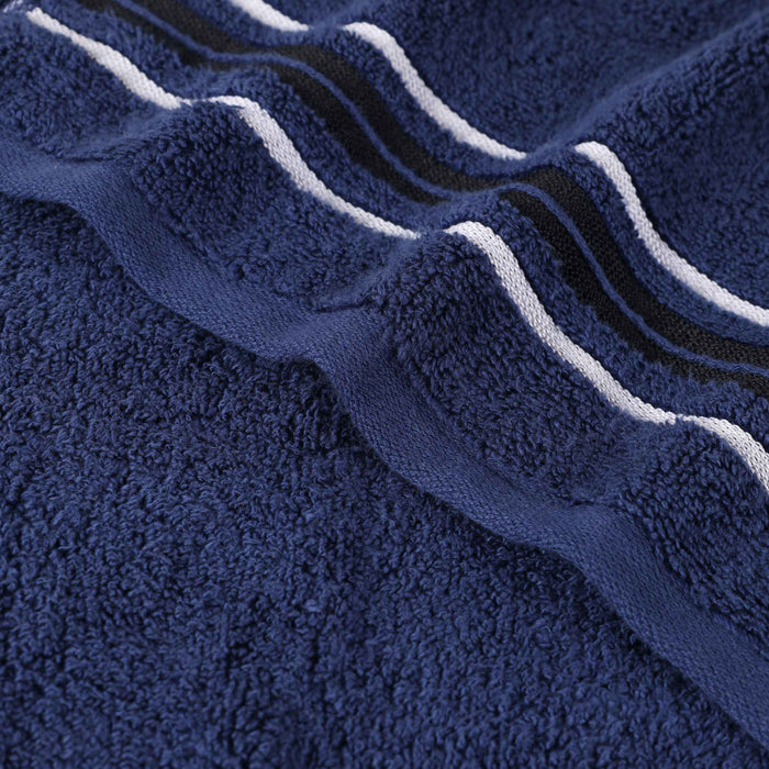 Sadie Zero Twist Cotton Solid Jacquard Floral 8 Piece Towel Set - Navy Blue