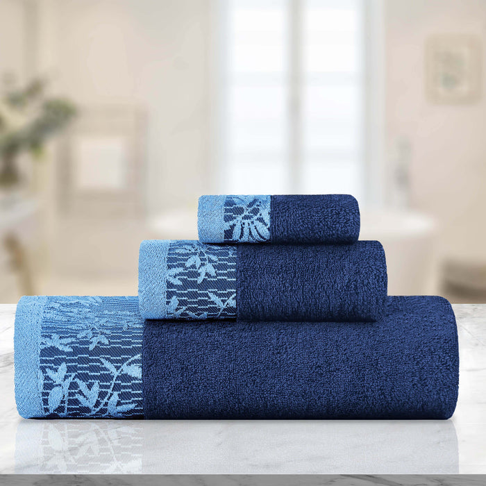 Wisteria Cotton Floral Embroidered Jacquard Border 3-Piece Towel Set