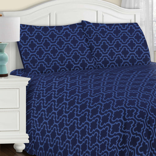 Cotton Flannel Trellis Deep Pocket Sheet Set - NavyBlue