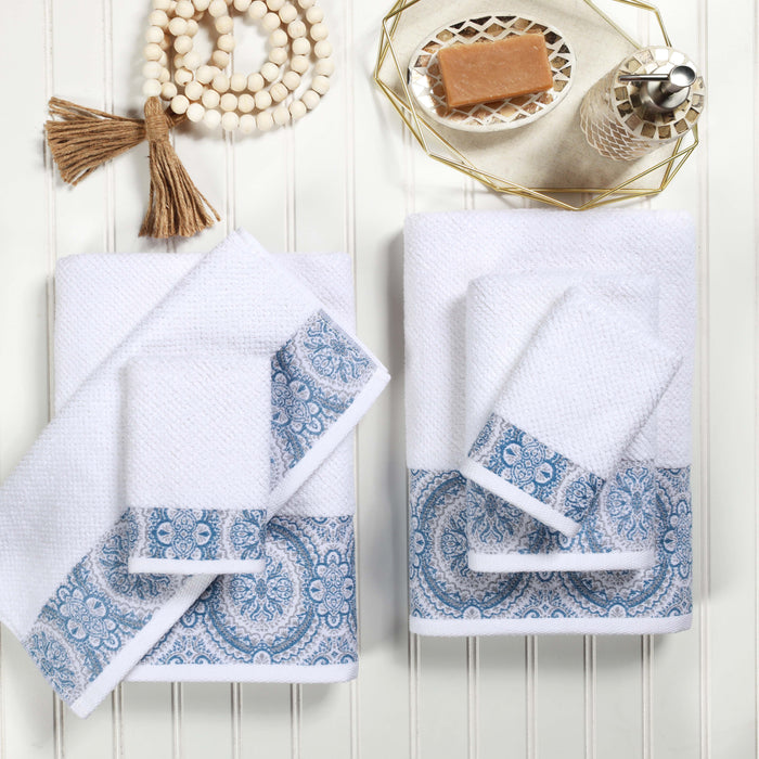 Medallion Cotton Jacquard Textured 6 Piece Assorted Towel Set - NavyBlue