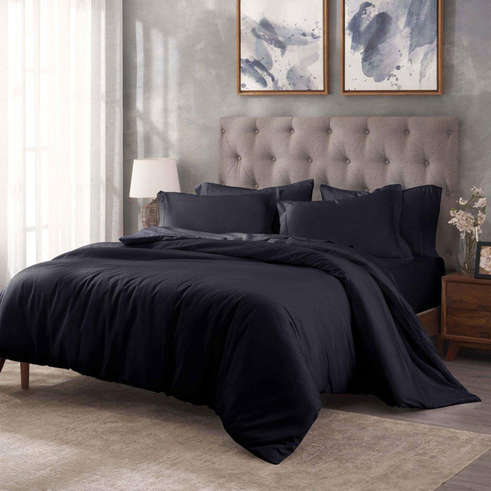 Egyptian Cotton 400 Thread Count Solid Duvet Cover Set - NavyBlue