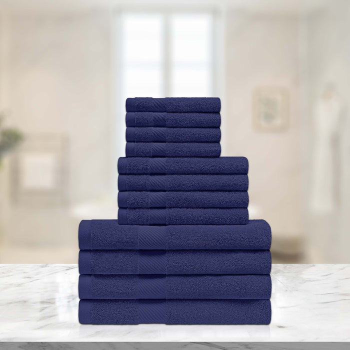 Kendell Egyptian Cotton 12 Piece Solid Towel Set - NavyBlue