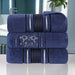 Sadie Zero Twist Cotton Solid Jacquard Floral Bath Towel Set of 4 - Navy Blue