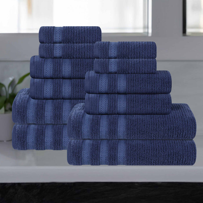 Zero Twist Cotton Ribbed Geometric Border Plush 12 Piece Towel Set