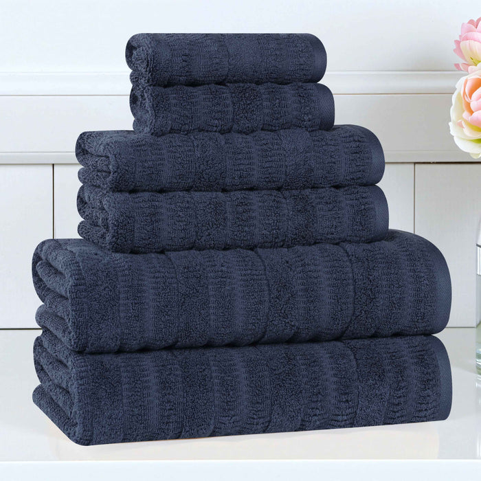 Mika Smart Twist Cotton Solid Vertical Ribbed 6 Piece Towel Set