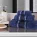 Sadie Zero Twist Cotton Elegant Floral Motif 3 Piece Solid Towel Set - Navy Blue