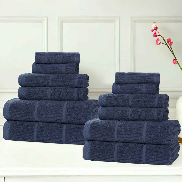 Milo Smart Twist Cotton Solid Ribbed Design 12 Piece Towel Set