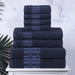 Larissa Cotton Geometric Embroidered Jacquard Border 8 Piece Towel Set - Navy Blue