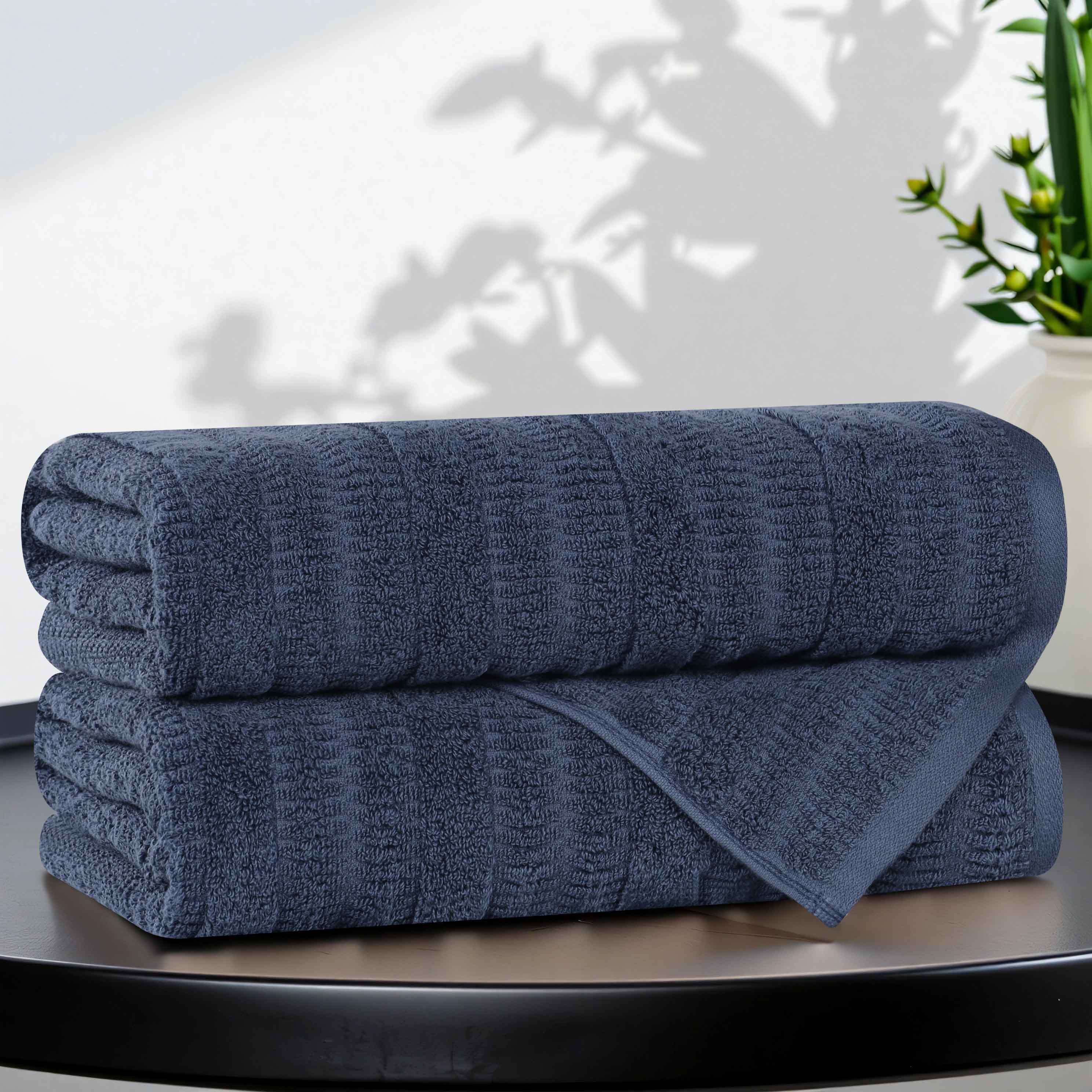 Mika Smart Twist Cotton Solid Vertical Ribbed Bath Towels, Set of 2 - Blue Nile Mills