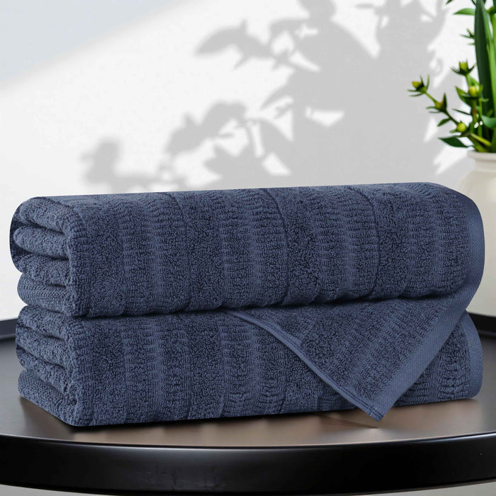 Mika Smart Twist Cotton Solid Vertical Ribbed Bath Towels, Set of 2