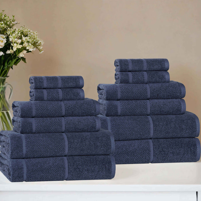 Mile Smart Twist Cotton Solid Broad Border 12 Piece Towel Set