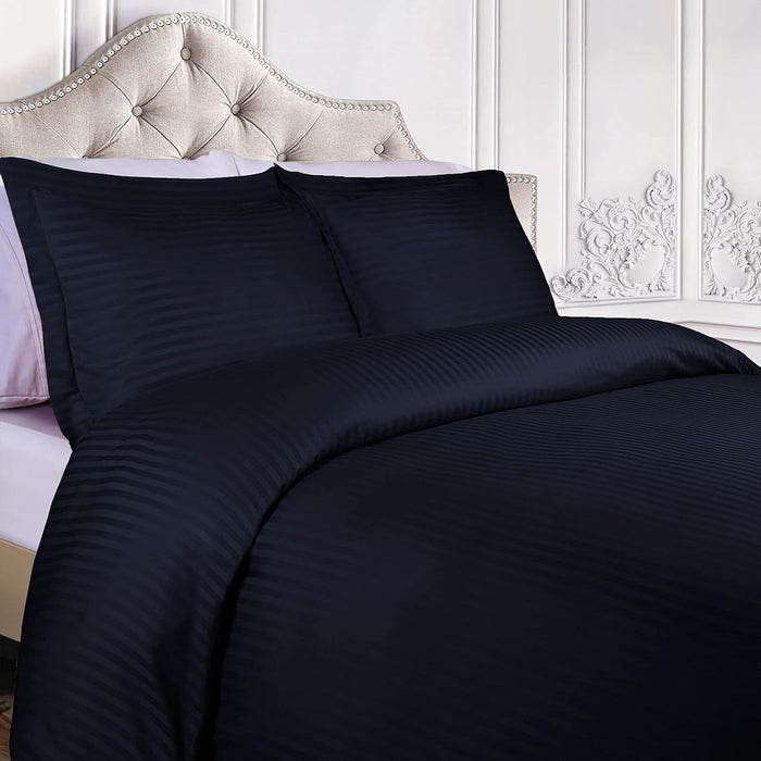 Egyptian Cotton 300 Thread Count Striped Duvet Cover Set - NavyBlue