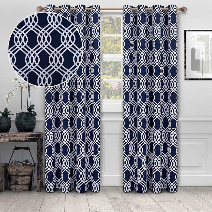 Ribbon Trellis Washable Room Darkening Blackout Curtain Panel Set