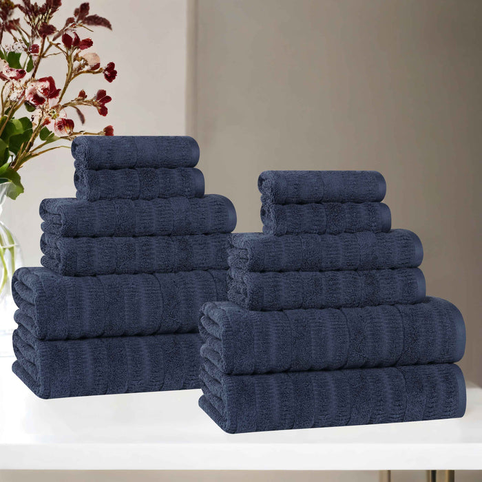 Mika Smart Twist Cotton Solid Vertical Ribbed 12 Piece Towel Set