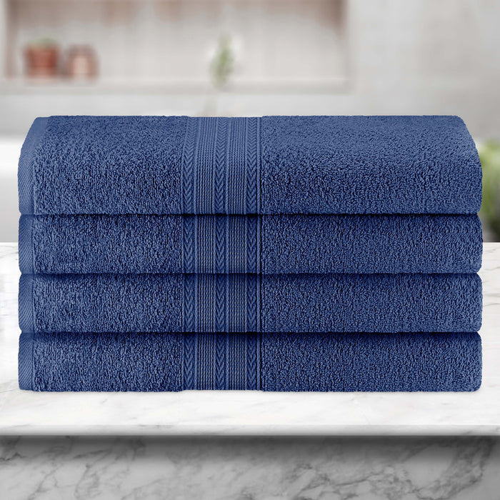 Cotton Eco-Friendly 4 Piece Solid Bath Towel Set - Navy Blue