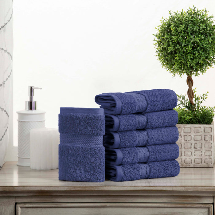 Egyptian Cotton Pile Plush Heavyweight Absorbent Face Towel Set of 6 - Navy Blue