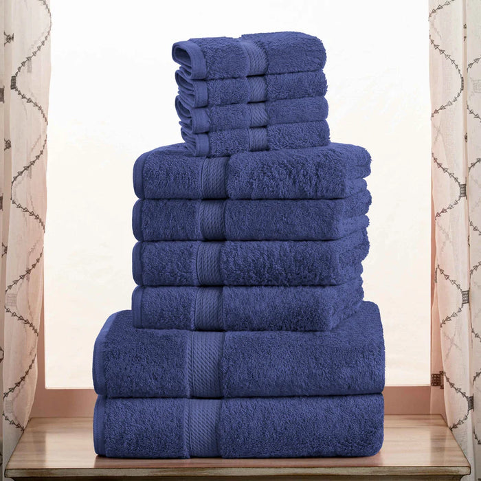 Egyptian Cotton Pile Solid 10-Piece Towel Set - NavyBlue