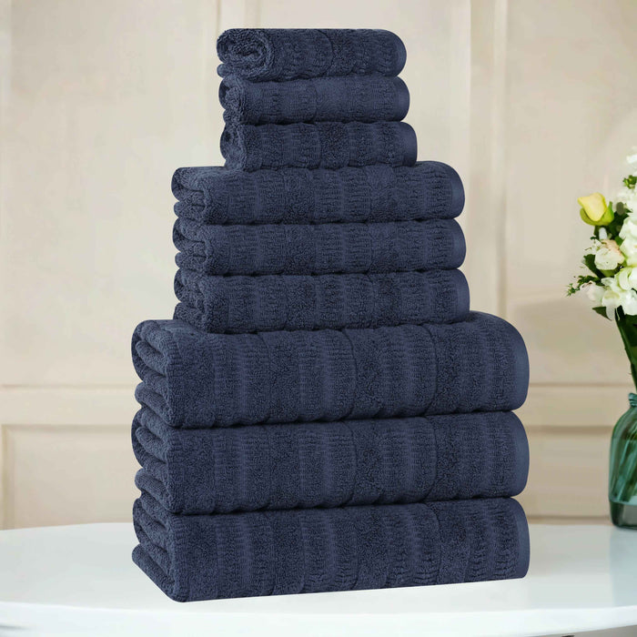 Mika Smart Twist Cotton Solid Vertical Ribbed 9 Piece Towel Set