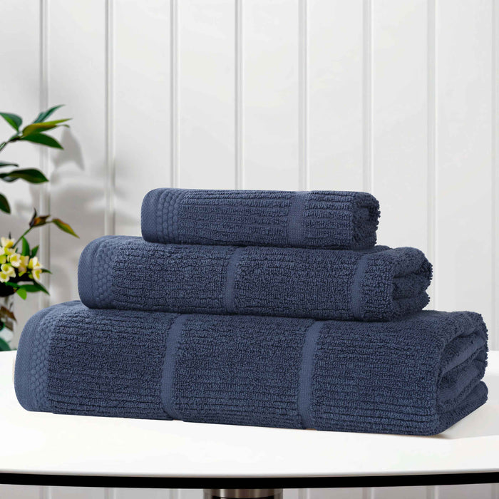 Milo Smart Twist Cotton Solid Ribbed Design 3 Piece Towel Set