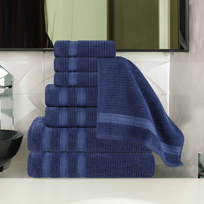 Zero Twist Cotton Ribbed Geometric Border 8 Piece Towel Set