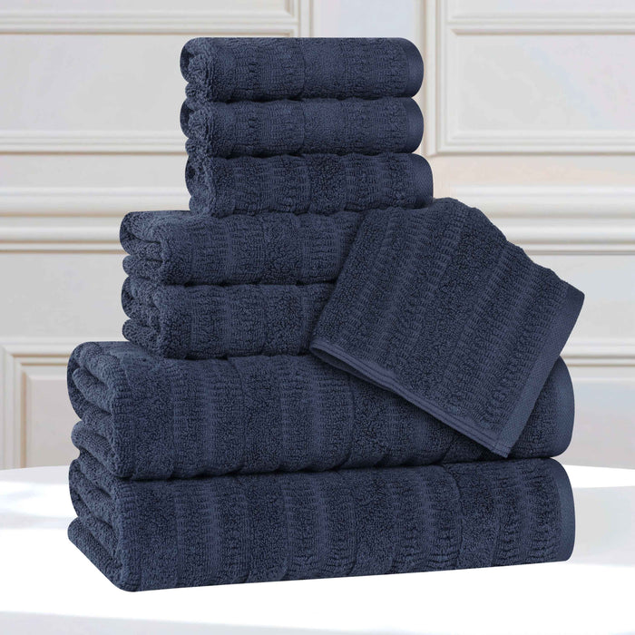 Mika Smart Twist Cotton Solid Vertical Ribbed 8 Piece Towel Set