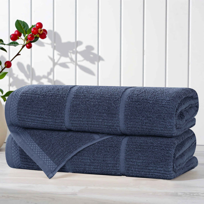 Milo Smart Twist Cotton Solid Ribbed Design Bath Towels, Set of 2