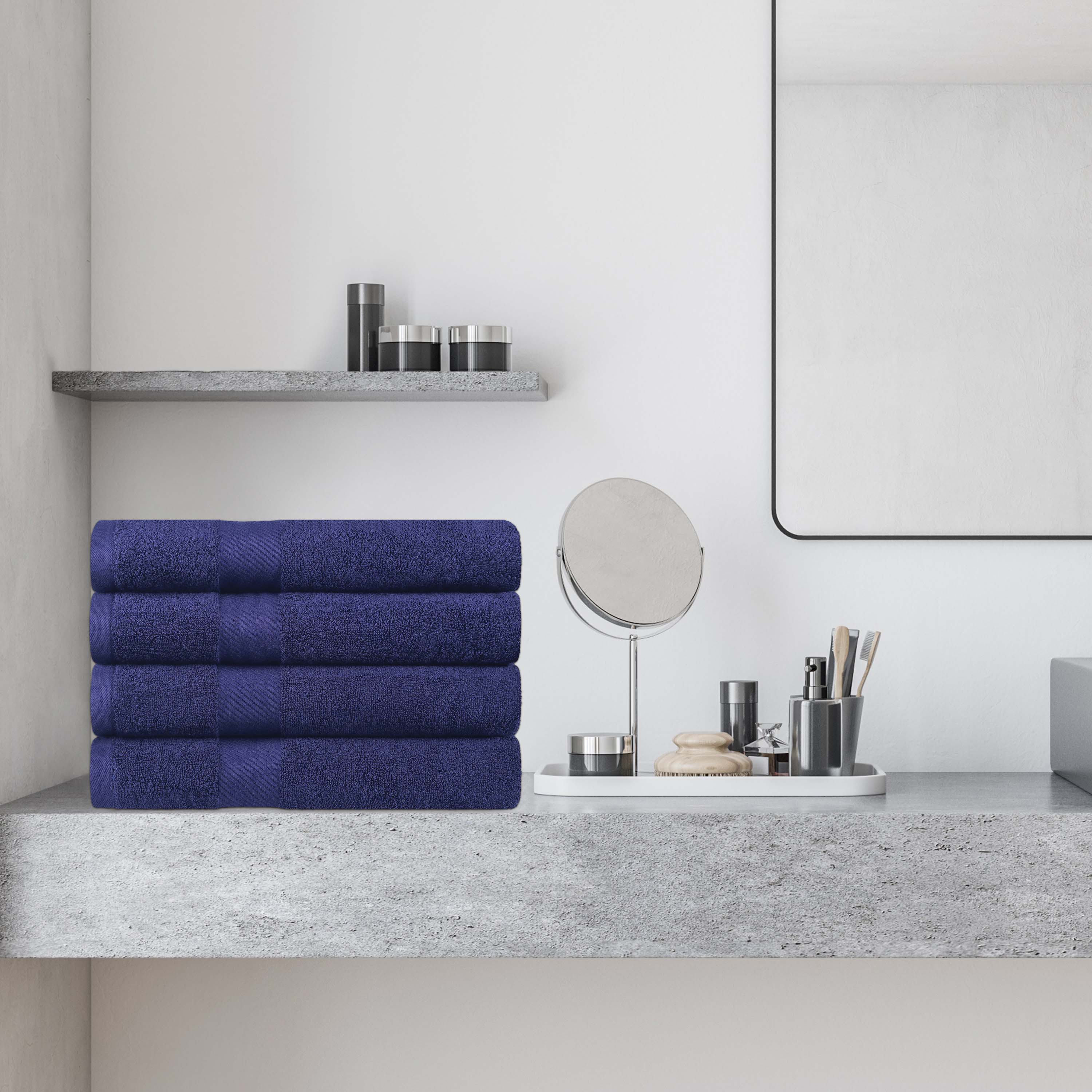 Kendell Egyptian Cotton 4 Piece Bath Towel Set with Dobby Border - Blue Nile Mills