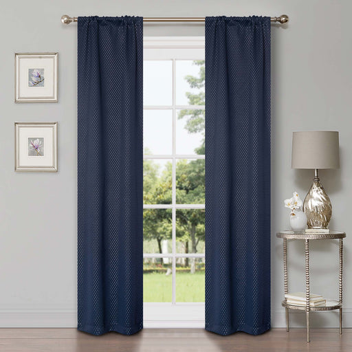 Blackout Solid Shimmer Grommet Curtain Panel Set 26" - NavyBlue