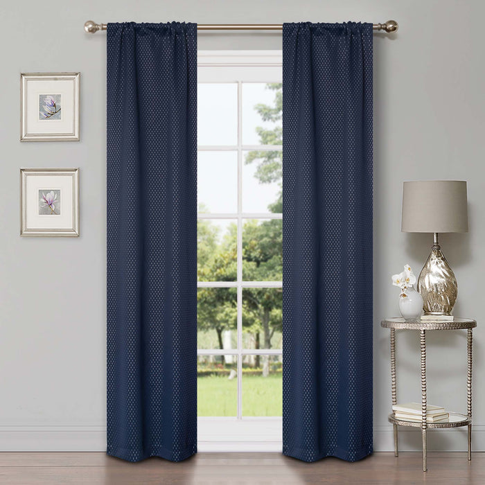 Blackout Solid Shimmer Grommet Curtain Panel Set 26" - NavyBlue