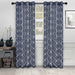 Embroidered Quatrefoil Sheer Grommet Curtain Set - Navy  Blue