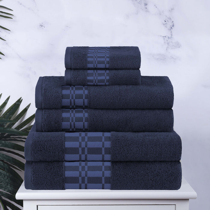 Larissa Cotton Geometric Embroidered Border 6-Piece Assorted Towel Set - NavyBlue