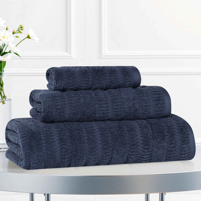 Mika Smart Twist Cotton Solid Vertical Ribbed 3 Piece Towel Set