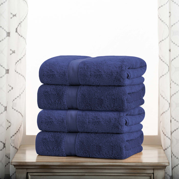 Egyptian Cotton Plush Heavyweight Absorbent Bath Towel Set of 4 - Navy Blue