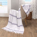 Tropical Cabana Stripe Fouta 2 Piece Beach Towel with Tassels - NavyBlue