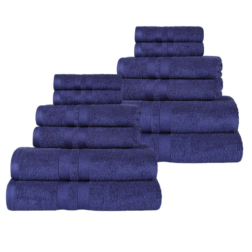 Ultra-Soft Cotton Absorbent Quick-Drying 12 Piece Assorted Towel Set - NavyBlue