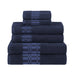 Larissa Cotton Geometric Embroidered Jacquard Border 6 Piece Towel Set - Navy Blue