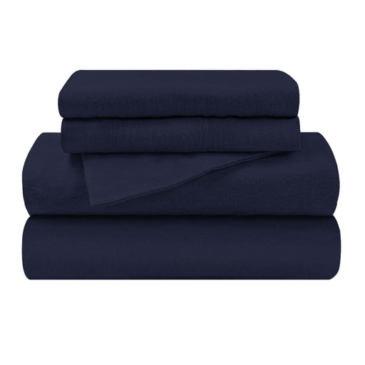 Cotton Flannel Solid Deep Pocket Sheet Set - NavyBlue