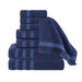 Zero Twist Cotton Ribbed Geometric Border Plush 8-Piece Towel Set - Navy Blue