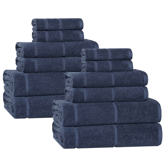 Mile Smart Twist Cotton Solid Broad Border 12 Piece Towel Set