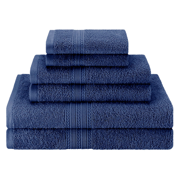 Eco-Friendly Cotton Ring Spun 6 Piece Towel Set - Navy Blue