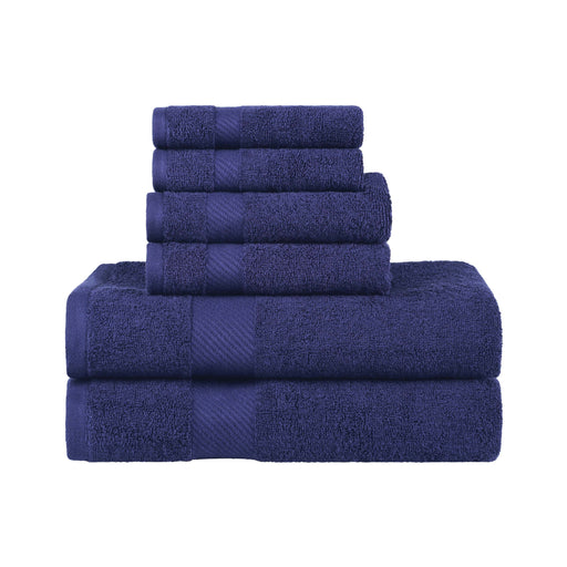 Kendell Egyptian Cotton 6 Piece Towel Set with Dobby Border - Navy Blue