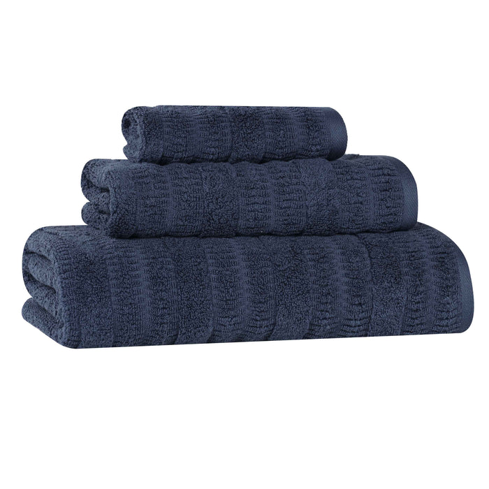 Mika Smart Twist Cotton Solid Vertical Ribbed 3 Piece Towel Set