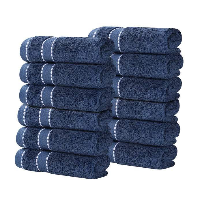 Niles Egypt Produced Giza Cotton Dobby Absorbent Face Towel Set of 12 - Blue Nile Mills