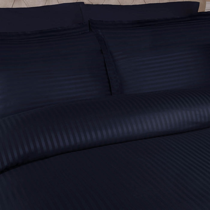 Egyptian Cotton 300 Thread Count Striped Duvet Cover Set - NavyBlue